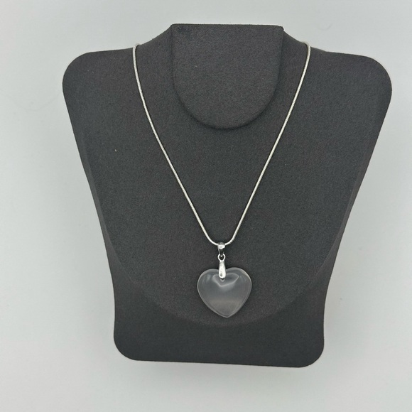 Rose Quartz Heart Pendant Necklace on Silver 925 Bail & Stainless Steel Chain - Picture 4 of 10